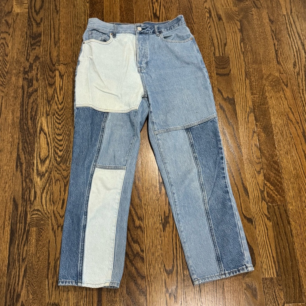 PacSun High Rise Patchwork Jeans - Blue and Cream
